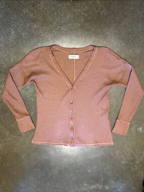 Abercrombie & Fitch Dusty Rose Ribbed Button Front V-Neck Cardigan - Women S